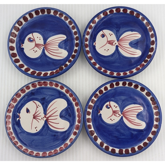 Vietri Solimene Blue Fish Campagna Pesce Coaster Set of 4 Coasters Italy - Picture 1 of 10